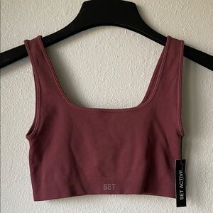 SET Los Angeles Active Ribbed Dusty Rose Mauve Top Sport Bra Size Medium